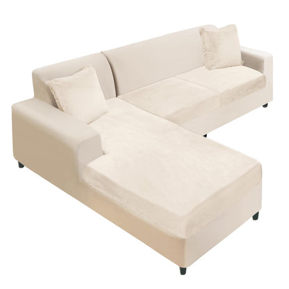 NAISI Sectional Couch Cover 4 Pieces Velvet Separate Couch Cushion Covers L Shape Soft Stretch Sofa Slipcovers with 2pcs Pillowcases for Left/Right Chaise Sectional Couch(3 Seater+1 Chaise,Dark Grey)