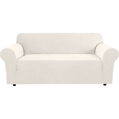 H.VERSAILTEX Stretch Sofa Covers for 3 Cushion Couch Covers Sofa Slipcovers for Living Room Feature Thick Checked Jacquard Fabric with Elastic Bottom, Sofa Large - Sand
