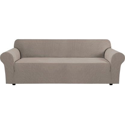 H.VERSAILTEX Stretch Sofa Covers for 3 Cushion Couch Covers Sofa Slipcovers for Living Room Feature Thick Checked Jacquard Fabric with Elastic Bottom, Sofa Large - Sand
