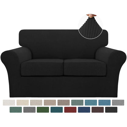 Turquoize 4 Piece Couch Cover Sofa Covers for 3 Cushion Couch Sofa Slipcovers Washable Sofa Cover for Dogs with Individual Couch Cushion Covers Feature Jacquard Fabric(3 Cushion Sofa, Biscotti Beige)