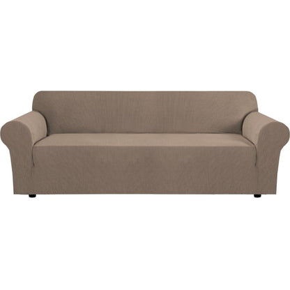 H.VERSAILTEX Stretch Sofa Covers for 3 Cushion Couch Covers Sofa Slipcovers for Living Room Feature Thick Checked Jacquard Fabric with Elastic Bottom, Sofa Large - Sand