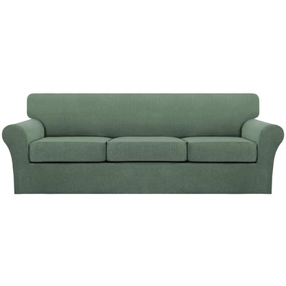 Turquoize 4 Piece Couch Cover Sofa Covers for 3 Cushion Couch Sofa Slipcovers Washable Sofa Cover for Dogs with Individual Couch Cushion Covers Feature Jacquard Fabric(3 Cushion Sofa, Biscotti Beige)
