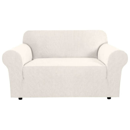 H.VERSAILTEX Stretch Sofa Covers for 3 Cushion Couch Covers Sofa Slipcovers for Living Room Feature Thick Checked Jacquard Fabric with Elastic Bottom, Sofa Large - Sand