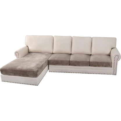 H.VERSAILTEX Velvet Stretch Couch Cushion Cover Plush Cushion Slipcover for Chair Loveseat Sofa Cushion Furniture Protector Seat Cushion Sofa Cover (2 Piece Large Sofa Cushion Covers, Ivory)