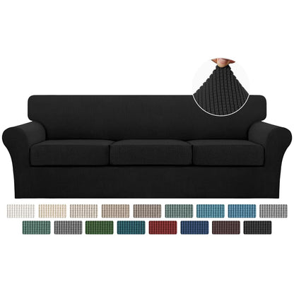 Turquoize 4 Piece Couch Cover Sofa Covers for 3 Cushion Couch Sofa Slipcovers Washable Sofa Cover for Dogs with Individual Couch Cushion Covers Feature Jacquard Fabric(3 Cushion Sofa, Biscotti Beige)