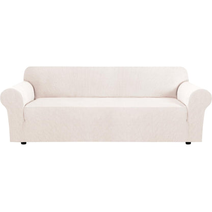 H.VERSAILTEX Stretch Sofa Covers for 3 Cushion Couch Covers Sofa Slipcovers for Living Room Feature Thick Checked Jacquard Fabric with Elastic Bottom, Sofa Large - Sand