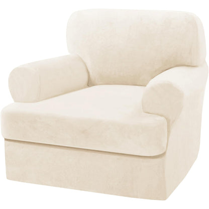 H.VERSAILTEX Sofa Cover 4 Piece T Cushion Sofa Slipcovers Couch Cover Furniture Protector Stretch T Cushion Sofa Covers for 3 Cushion Couch with 3 Individual T Cushion Covers, Ivory