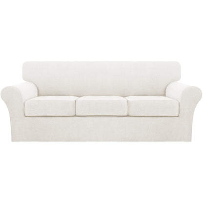 Turquoize 4 Piece Couch Cover Sofa Covers for 3 Cushion Couch Sofa Slipcovers Washable Sofa Cover for Dogs with Individual Couch Cushion Covers Feature Jacquard Fabric(3 Cushion Sofa, Biscotti Beige)