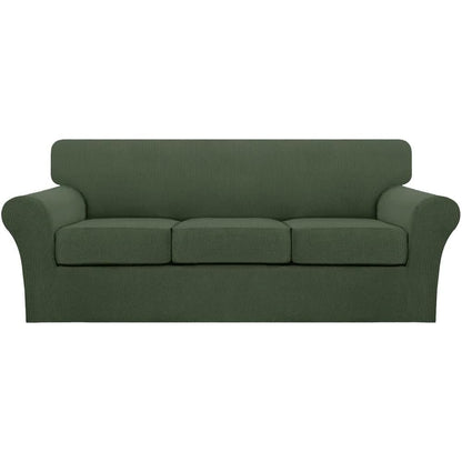 Turquoize 4 Piece Couch Cover Sofa Covers for 3 Cushion Couch Sofa Slipcovers Washable Sofa Cover for Dogs with Individual Couch Cushion Covers Feature Jacquard Fabric(3 Cushion Sofa, Biscotti Beige)