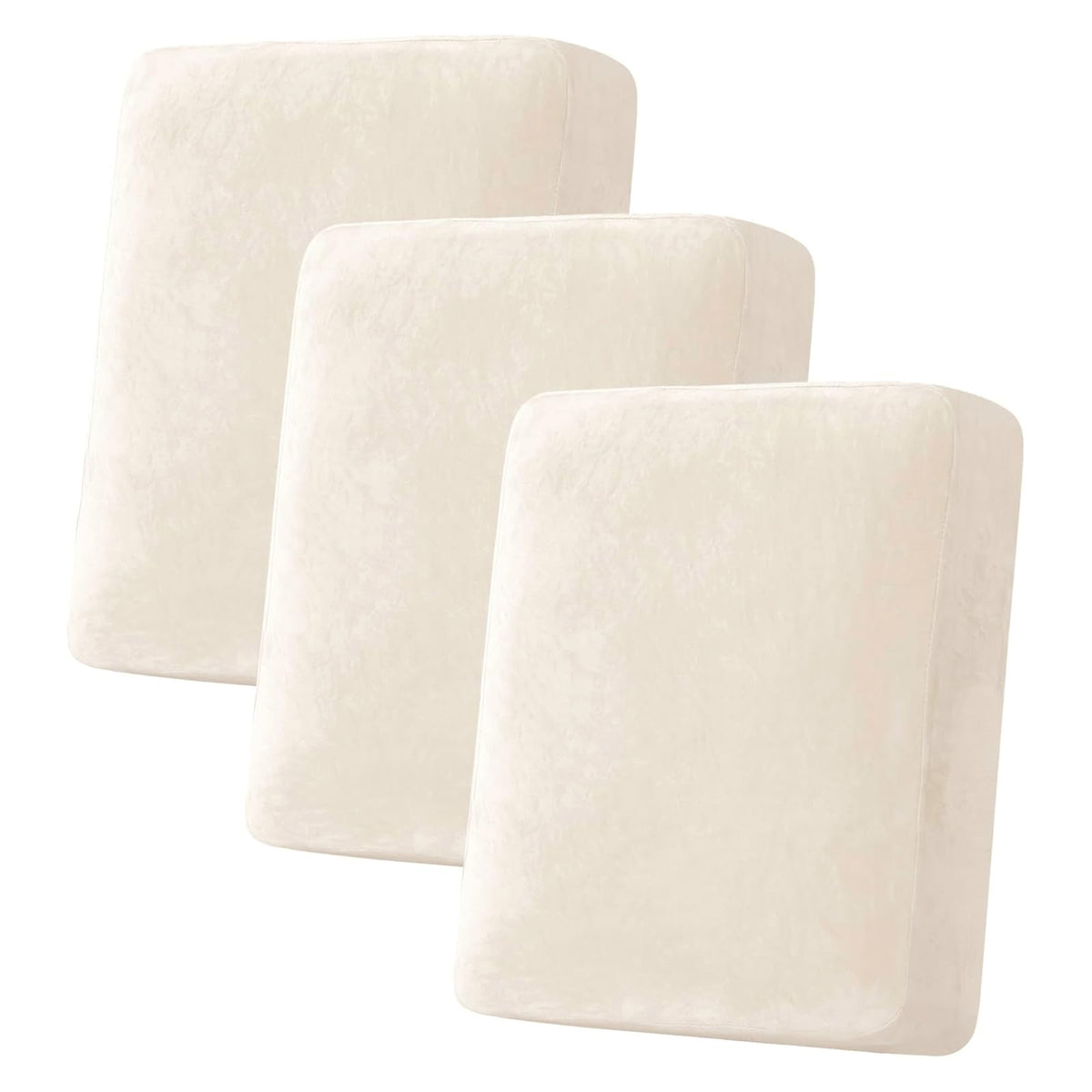 H.VERSAILTEX Velvet Stretch Couch Cushion Cover Plush Cushion Slipcover for Chair Loveseat Sofa Cushion Furniture Protector Seat Cushion Sofa Cover (3 Piece Sofa Cushion Covers, Ivory)