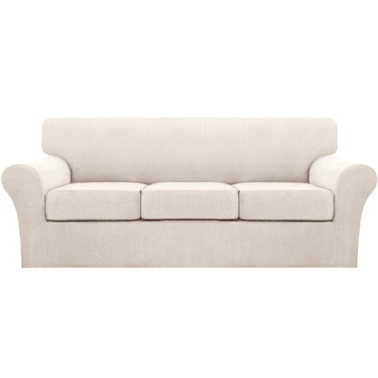 Turquoize 4 Piece Couch Cover Sofa Covers for 3 Cushion Couch Sofa Slipcovers Washable Sofa Cover for Dogs with Individual Couch Cushion Covers Feature Jacquard Fabric(3 Cushion Sofa, Biscotti Beige)