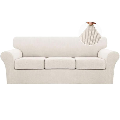 Turquoize 4 Piece Couch Cover Sofa Covers for 3 Cushion Couch Sofa Slipcovers Washable Sofa Cover for Dogs with Individual Couch Cushion Covers Feature Jacquard Fabric(3 Cushion Sofa, Biscotti Beige)