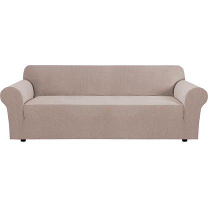 H.VERSAILTEX Stretch Sofa Covers for 3 Cushion Couch Covers Sofa Slipcovers for Living Room Feature Thick Checked Jacquard Fabric with Elastic Bottom, Sofa Large - Sand