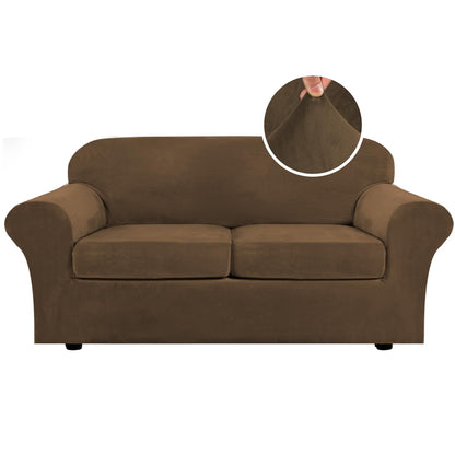 H.VERSAILTEX Modern Velvet Plush 4 Piece High Stretch Sofa Slipcover Furniture Protector Form Fit Luxury Thick Sofa Cover for 3 Cushion Couch, Machine Washable Width Up to 90 Inch(Sofa,Ivory)