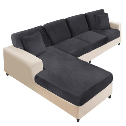 NAISI Sectional Couch Cover 4 Pieces Velvet Separate Couch Cushion Covers L Shape Soft Stretch Sofa Slipcovers with 2pcs Pillowcases for Left/Right Chaise Sectional Couch(3 Seater+1 Chaise,Dark Grey)
