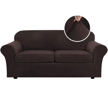 H.VERSAILTEX 4 Pieces Thick Velvet Sofa Covers Couch Covers for 3 Cushion Couch Sofa High Stretch Slipcovers Furniture Protector Form Fit Luxury Couch Cover for Dogs Width Up to 90 Inch(Sofa,Grey)