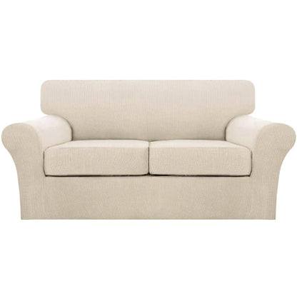Turquoize 4 Piece Couch Cover Sofa Covers for 3 Cushion Couch Sofa Slipcovers Washable Sofa Cover for Dogs with Individual Couch Cushion Covers Feature Jacquard Fabric(3 Cushion Sofa, Biscotti Beige)