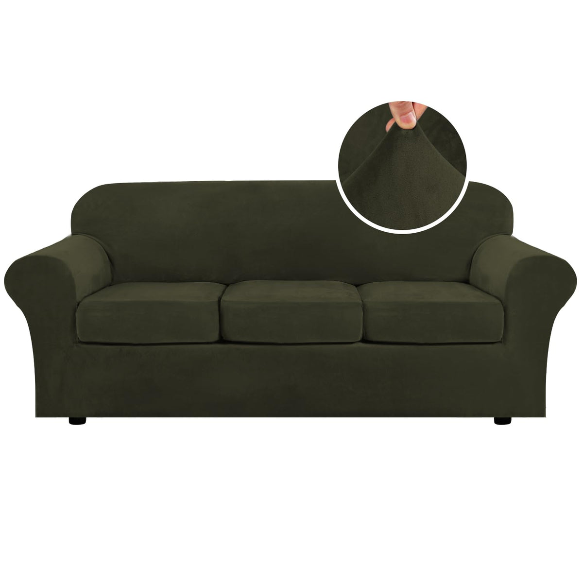 H.VERSAILTEX Modern Velvet Plush 4 Piece High Stretch Sofa Slipcover Furniture Protector Form Fit Luxury Thick Sofa Cover for 3 Cushion Couch, Machine Washable Width Up to 90 Inch(Sofa,Ivory)