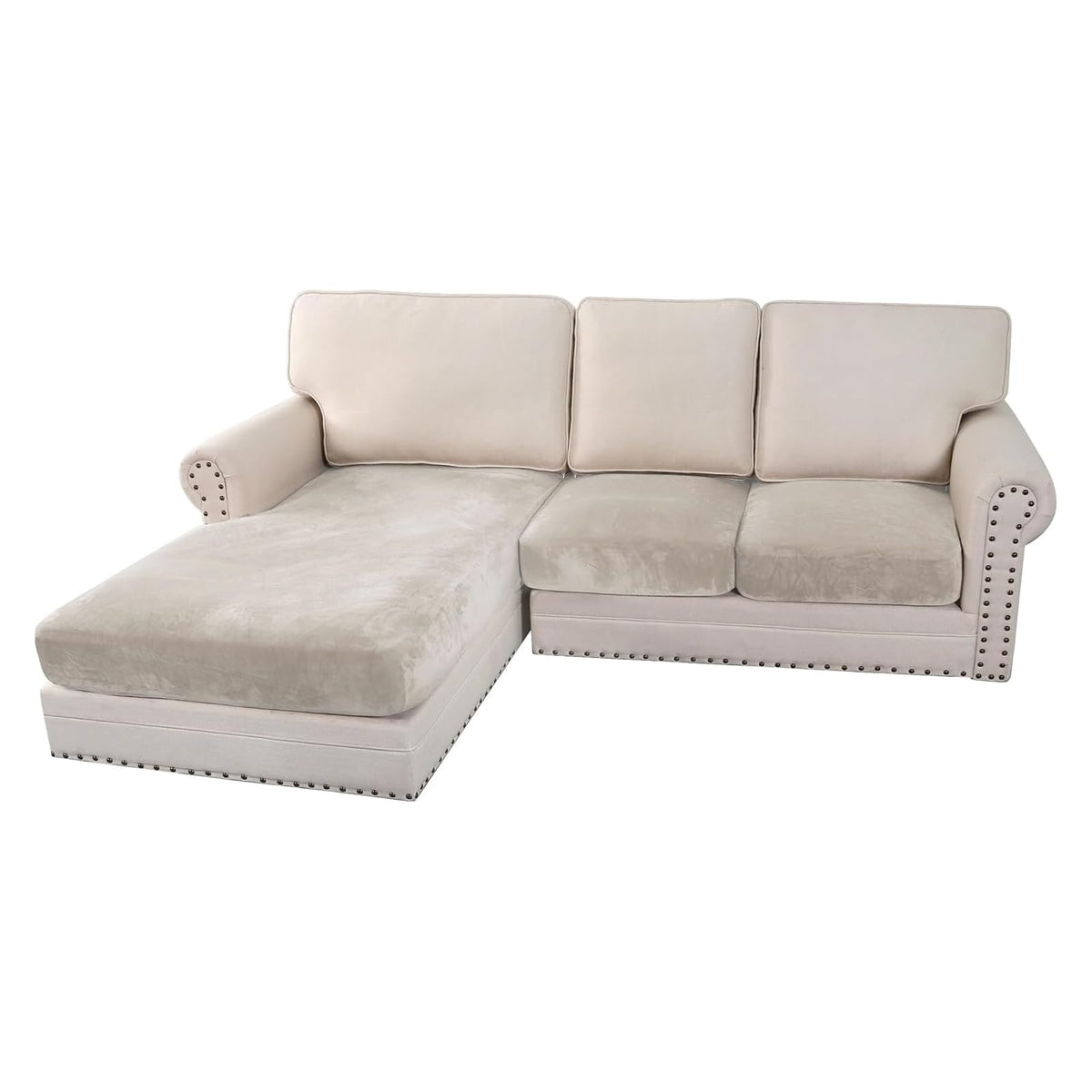 H.VERSAILTEX Velvet Stretch Couch Cushion Cover Plush Cushion Slipcover for Chair Loveseat Sofa Cushion Furniture Protector Seat Cushion Sofa Cover (2 Piece Large Sofa Cushion Covers, Ivory)