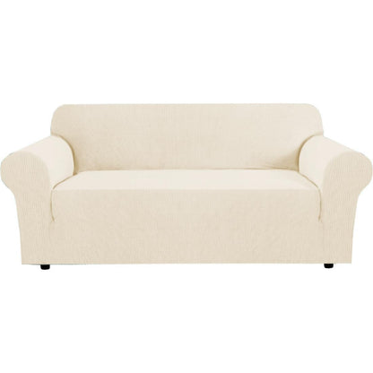 H.VERSAILTEX Stretch Sofa Covers for 3 Cushion Couch Covers Sofa Slipcovers for Living Room Feature Thick Checked Jacquard Fabric with Elastic Bottom, Sofa Large - Sand