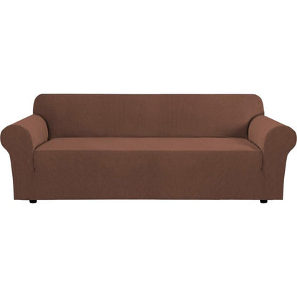 H.VERSAILTEX Stretch Sofa Covers for 3 Cushion Couch Covers Sofa Slipcovers for Living Room Feature Thick Checked Jacquard Fabric with Elastic Bottom, Sofa Large - Sand