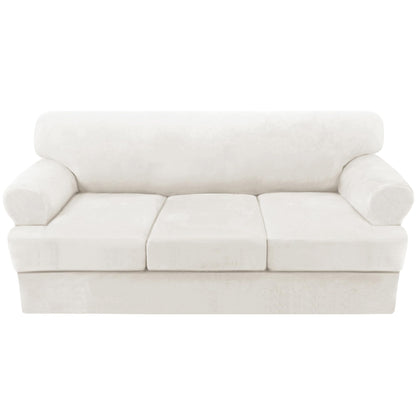 H.VERSAILTEX Sofa Cover 4 Piece T Cushion Sofa Slipcovers Couch Cover Furniture Protector Stretch T Cushion Sofa Covers for 3 Cushion Couch with 3 Individual T Cushion Covers, Ivory