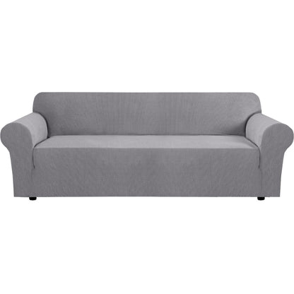 H.VERSAILTEX Stretch Sofa Covers for 3 Cushion Couch Covers Sofa Slipcovers for Living Room Feature Thick Checked Jacquard Fabric with Elastic Bottom, Sofa Large - Sand