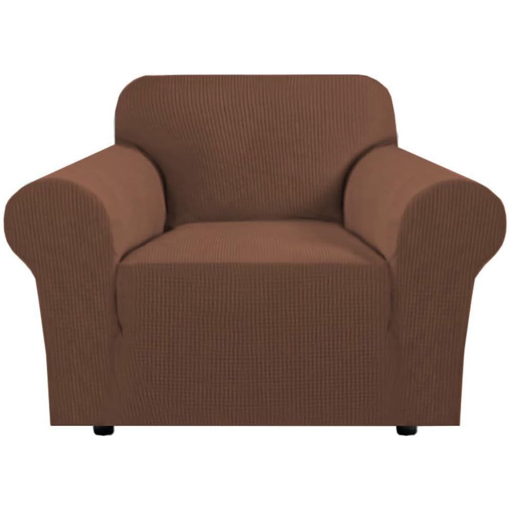 H.VERSAILTEX Stretch Sofa Covers for 3 Cushion Couch Covers Sofa Slipcovers for Living Room Feature Thick Checked Jacquard Fabric with Elastic Bottom, Sofa Large - Sand