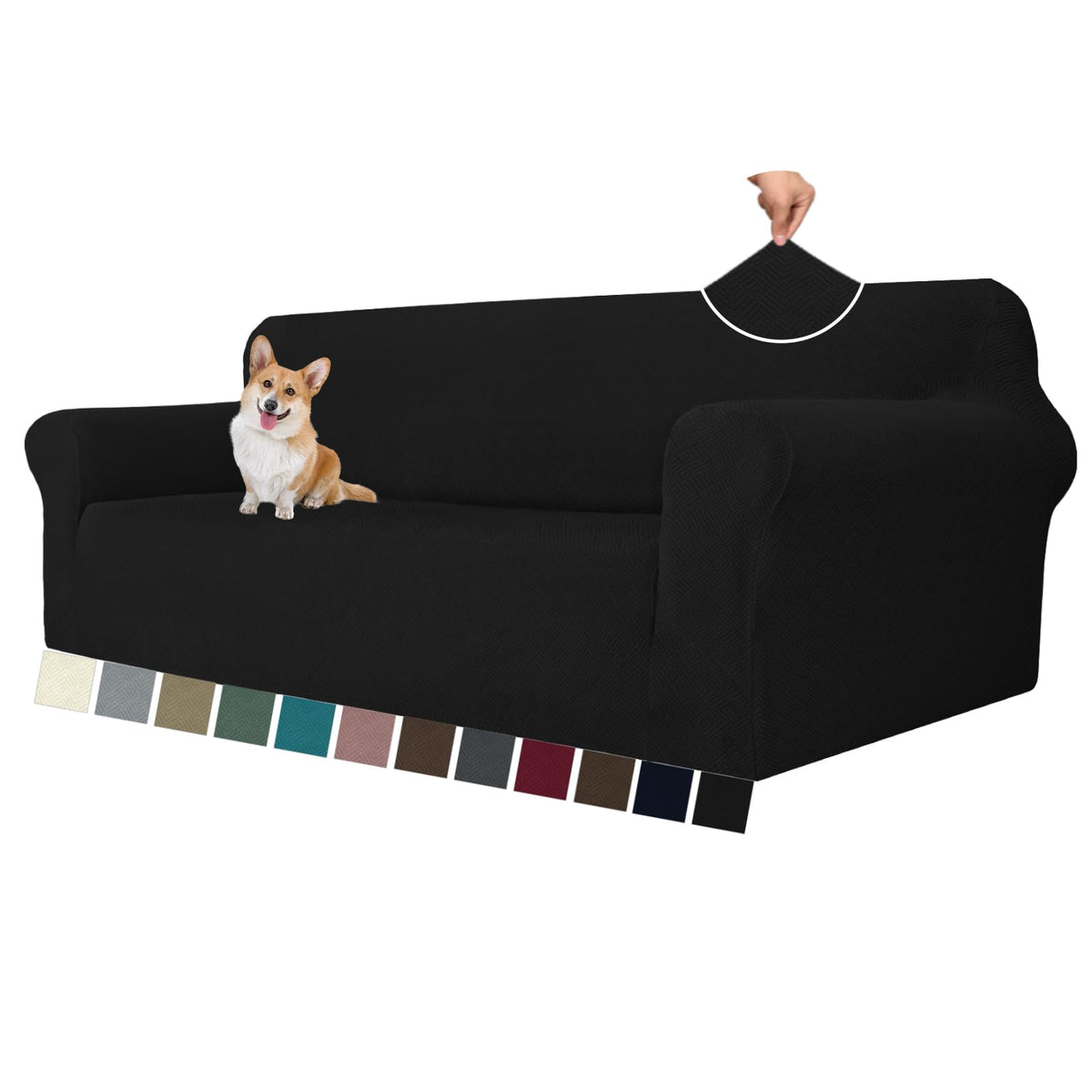 MAXIJIN Super Stretch Couch Cover for 3 Cushion Couch, 1-Piece Universal Sofa Covers Living Room Jacquard Spandex Furniture Protector Dogs Pet Friendly Fitted (Large, Gray)