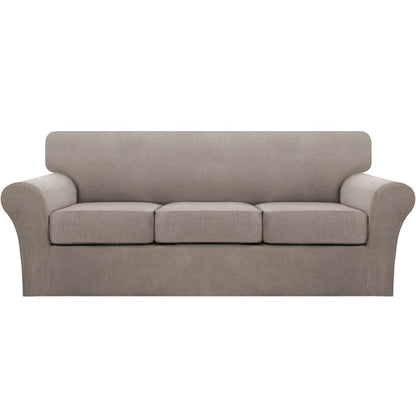 Turquoize 4 Piece Couch Cover Sofa Covers for 3 Cushion Couch Sofa Slipcovers Washable Sofa Cover for Dogs with Individual Couch Cushion Covers Feature Jacquard Fabric(3 Cushion Sofa, Biscotti Beige)