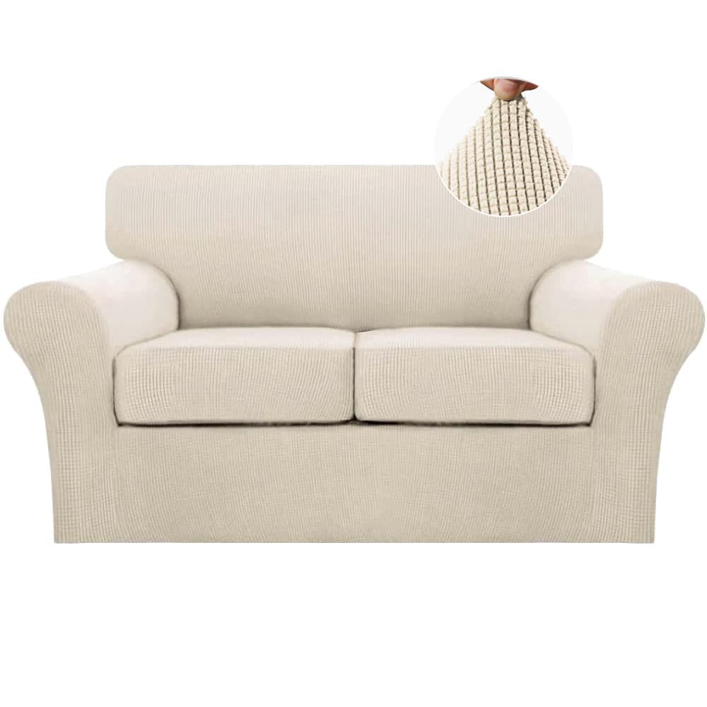 Turquoize 4 Piece Couch Cover Sofa Covers for 3 Cushion Couch Sofa Slipcovers Washable Sofa Cover for Dogs with Individual Couch Cushion Covers Feature Jacquard Fabric(3 Cushion Sofa, Biscotti Beige)
