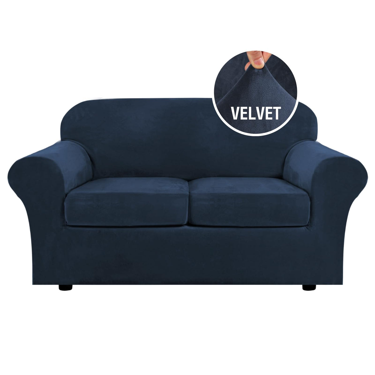 H.VERSAILTEX Modern Velvet Plush 4 Piece High Stretch Sofa Slipcover Furniture Protector Form Fit Luxury Thick Sofa Cover for 3 Cushion Couch, Machine Washable Width Up to 90 Inch(Sofa,Ivory)