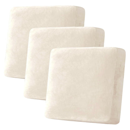 H.VERSAILTEX Velvet Stretch Couch Cushion Cover Plush Cushion Slipcover for Chair Loveseat Sofa Cushion Furniture Protector Seat Cushion Sofa Cover (3 Piece Sofa Cushion Covers, Ivory)