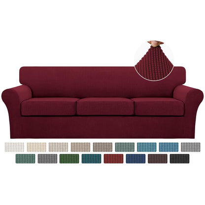 Turquoize 4 Piece Couch Cover Sofa Covers for 3 Cushion Couch Sofa Slipcovers Washable Sofa Cover for Dogs with Individual Couch Cushion Covers Feature Jacquard Fabric(3 Cushion Sofa, Biscotti Beige)