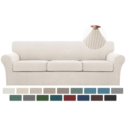 Turquoize 4 Piece Couch Cover Sofa Covers for 3 Cushion Couch Sofa Slipcovers Washable Sofa Cover for Dogs with Individual Couch Cushion Covers Feature Jacquard Fabric(3 Cushion Sofa, Biscotti Beige)