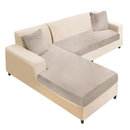 NAISI Sectional Couch Cover 4 Pieces Velvet Separate Couch Cushion Covers L Shape Soft Stretch Sofa Slipcovers with 2pcs Pillowcases for Left/Right Chaise Sectional Couch(3 Seater+1 Chaise,Dark Grey)