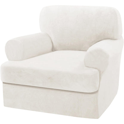 H.VERSAILTEX Sofa Cover 4 Piece T Cushion Sofa Slipcovers Couch Cover Furniture Protector Stretch T Cushion Sofa Covers for 3 Cushion Couch with 3 Individual T Cushion Covers, Ivory