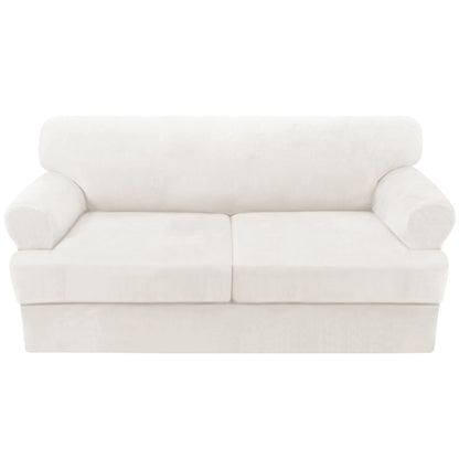 H.VERSAILTEX Sofa Cover 4 Piece T Cushion Sofa Slipcovers Couch Cover Furniture Protector Stretch T Cushion Sofa Covers for 3 Cushion Couch with 3 Individual T Cushion Covers, Ivory