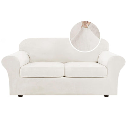 H.VERSAILTEX Modern Velvet Plush 4 Piece High Stretch Sofa Slipcover Furniture Protector Form Fit Luxury Thick Sofa Cover for 3 Cushion Couch, Machine Washable Width Up to 90 Inch(Sofa,Ivory)