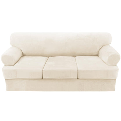 H.VERSAILTEX Sofa Cover 4 Piece T Cushion Sofa Slipcovers Couch Cover Furniture Protector Stretch T Cushion Sofa Covers for 3 Cushion Couch with 3 Individual T Cushion Covers, Ivory