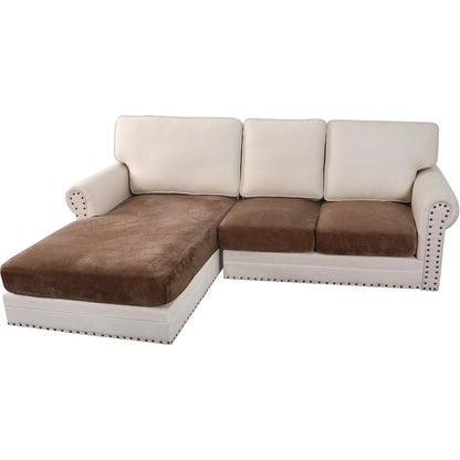 H.VERSAILTEX Velvet Stretch Couch Cushion Cover Plush Cushion Slipcover for Chair Loveseat Sofa Cushion Furniture Protector Seat Cushion Sofa Cover (2 Piece Large Sofa Cushion Covers, Ivory)