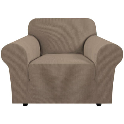H.VERSAILTEX Stretch Sofa Covers for 3 Cushion Couch Covers Sofa Slipcovers for Living Room Feature Thick Checked Jacquard Fabric with Elastic Bottom, Sofa Large - Sand