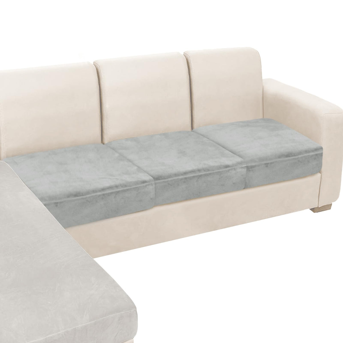 NAISI Sectional Couch Cover 4 Pieces Velvet Separate Couch Cushion Covers L Shape Soft Stretch Sofa Slipcovers with 2pcs Pillowcases for Left/Right Chaise Sectional Couch(3 Seater+1 Chaise,Dark Grey)
