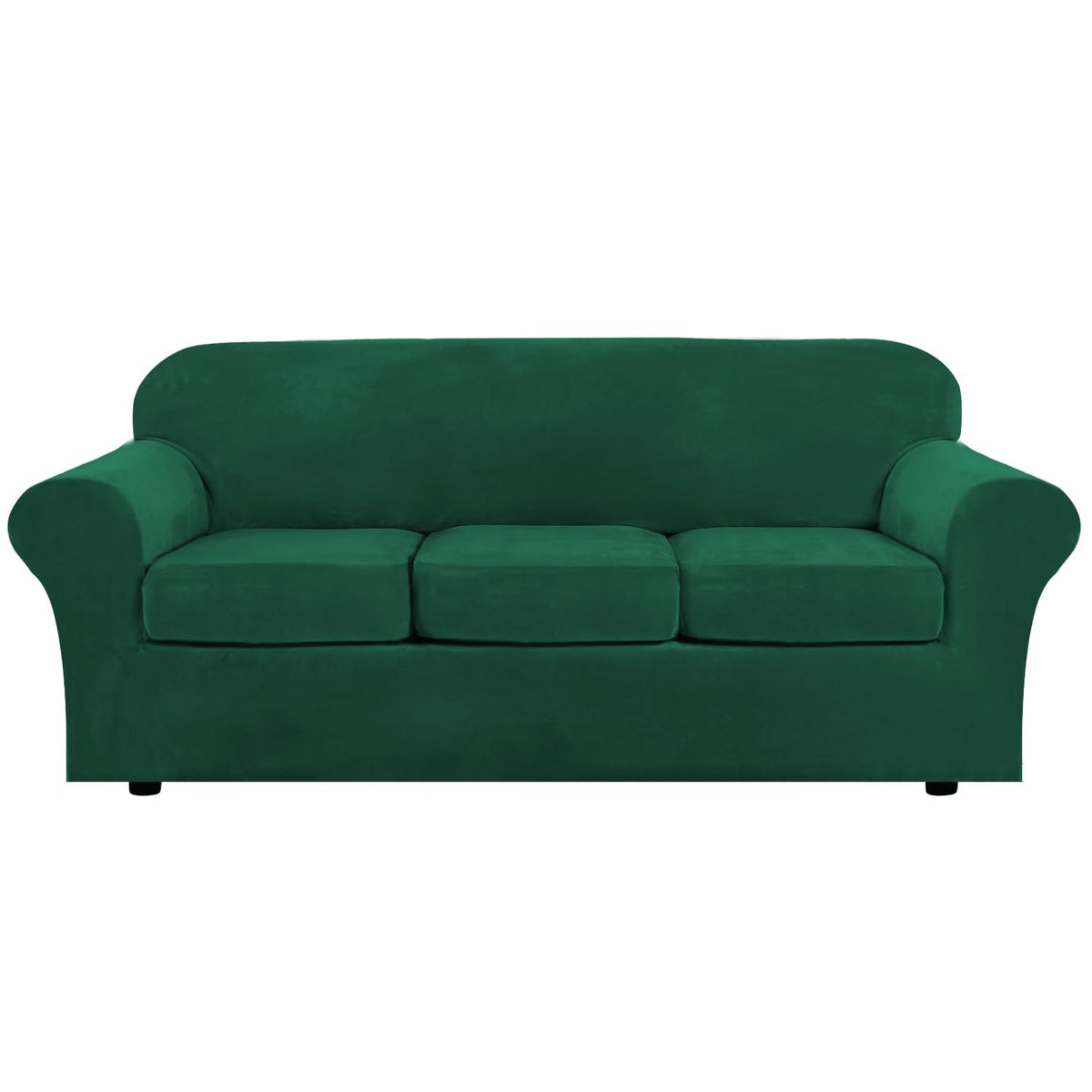 H.VERSAILTEX Modern Velvet Plush 4 Piece High Stretch Sofa Slipcover Furniture Protector Form Fit Luxury Thick Sofa Cover for 3 Cushion Couch, Machine Washable Width Up to 90 Inch(Sofa,Ivory)