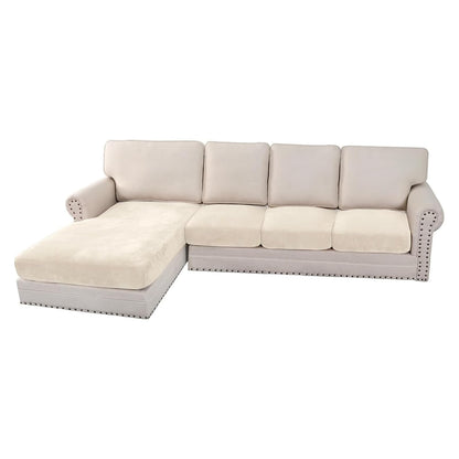 H.VERSAILTEX Velvet Stretch Couch Cushion Cover Plush Cushion Slipcover for Chair Loveseat Sofa Cushion Furniture Protector Seat Cushion Sofa Cover (3 Piece Sofa Cushion Covers, Ivory)