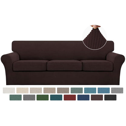 Turquoize 4 Piece Couch Cover Sofa Covers for 3 Cushion Couch Sofa Slipcovers Washable Sofa Cover for Dogs with Individual Couch Cushion Covers Feature Jacquard Fabric(3 Cushion Sofa, Biscotti Beige)