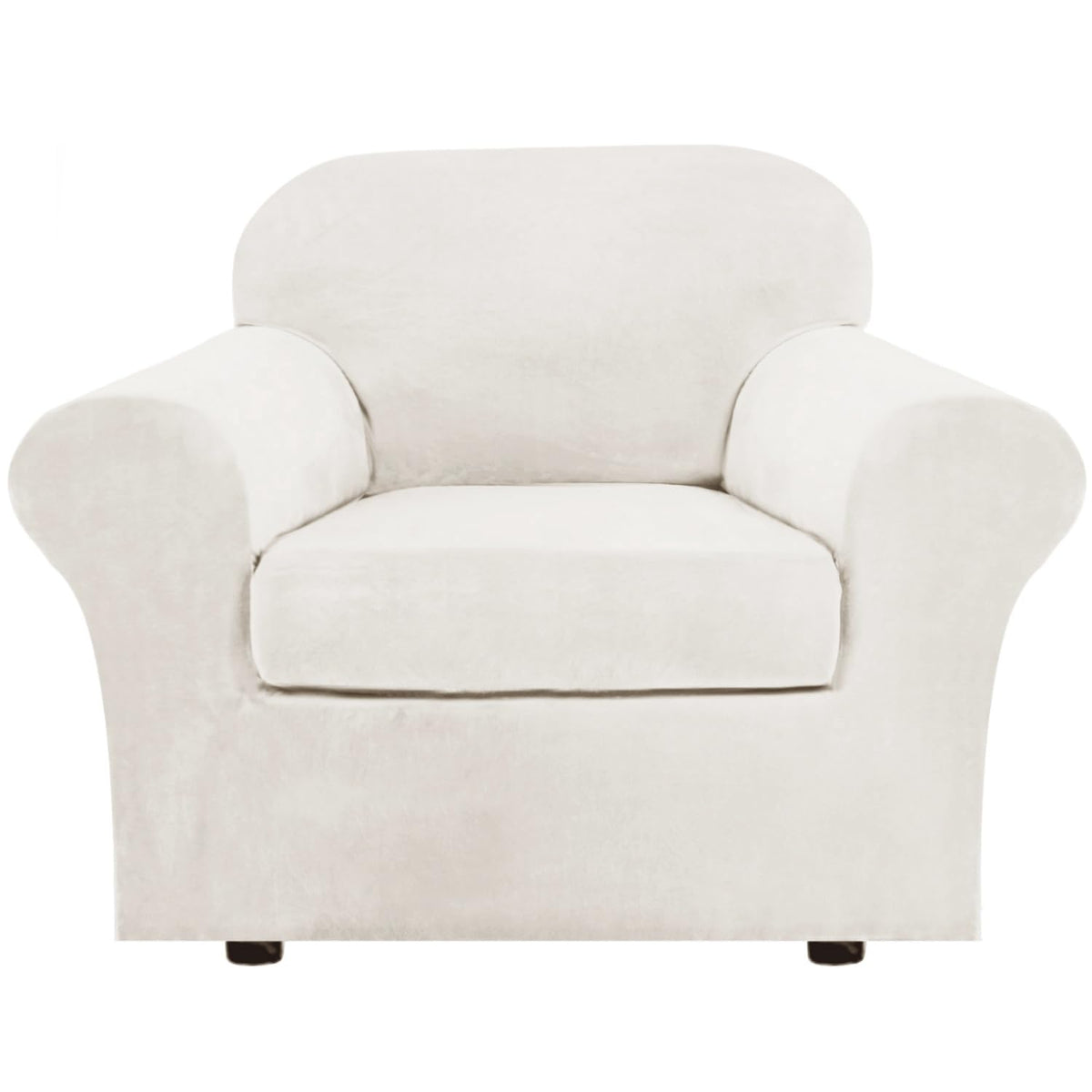 H.VERSAILTEX Modern Velvet Plush 4 Piece High Stretch Sofa Slipcover Furniture Protector Form Fit Luxury Thick Sofa Cover for 3 Cushion Couch, Machine Washable Width Up to 90 Inch(Sofa,Ivory)