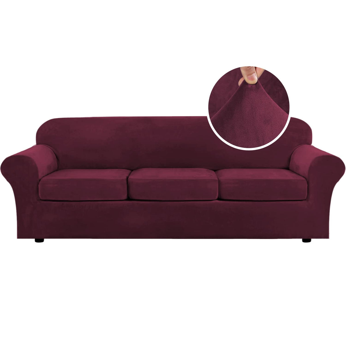H.VERSAILTEX Modern Velvet Plush 4 Piece High Stretch Sofa Slipcover Furniture Protector Form Fit Luxury Thick Sofa Cover for 3 Cushion Couch, Machine Washable Width Up to 90 Inch(Sofa,Ivory)