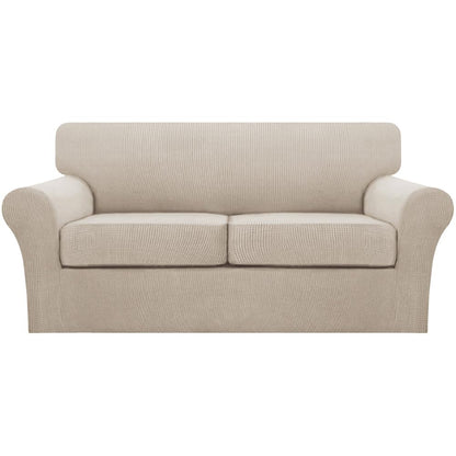 Turquoize 4 Piece Couch Cover Sofa Covers for 3 Cushion Couch Sofa Slipcovers Washable Sofa Cover for Dogs with Individual Couch Cushion Covers Feature Jacquard Fabric(3 Cushion Sofa, Biscotti Beige)