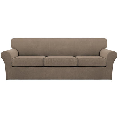 Turquoize 4 Piece Couch Cover Sofa Covers for 3 Cushion Couch Sofa Slipcovers Washable Sofa Cover for Dogs with Individual Couch Cushion Covers Feature Jacquard Fabric(3 Cushion Sofa, Biscotti Beige)
